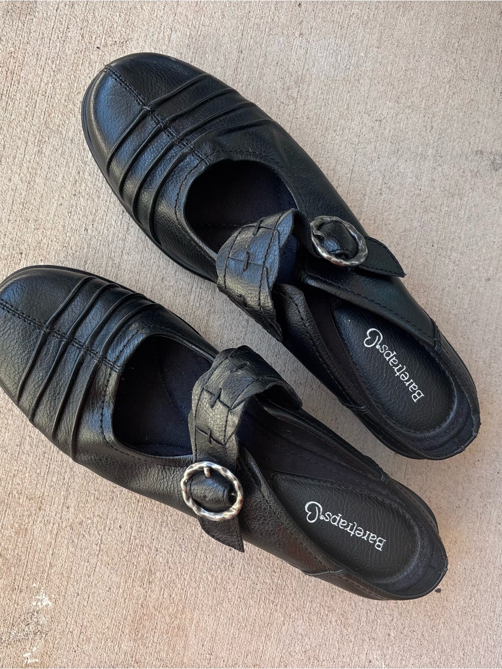 BareTraps Black Leather Mary Jane Flats with Braided Strap
